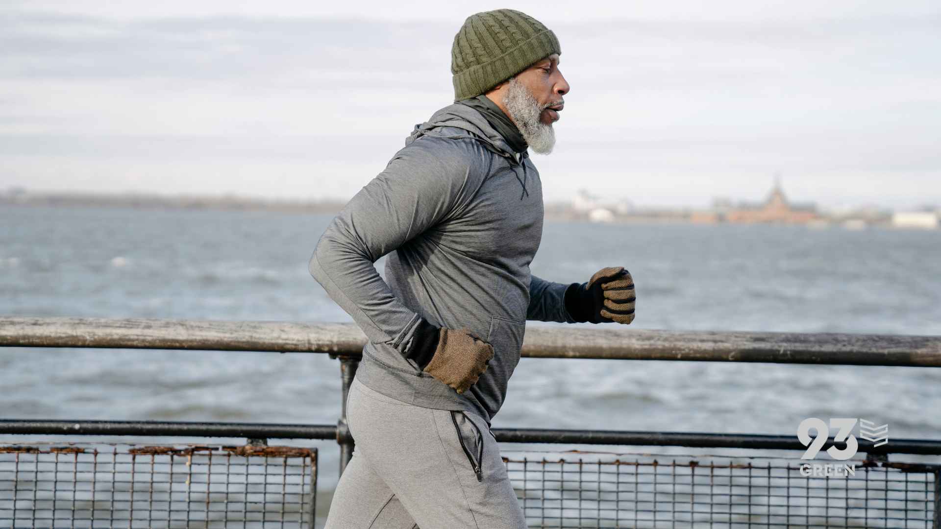 Man running outdoors - Stay active with 93Green protein